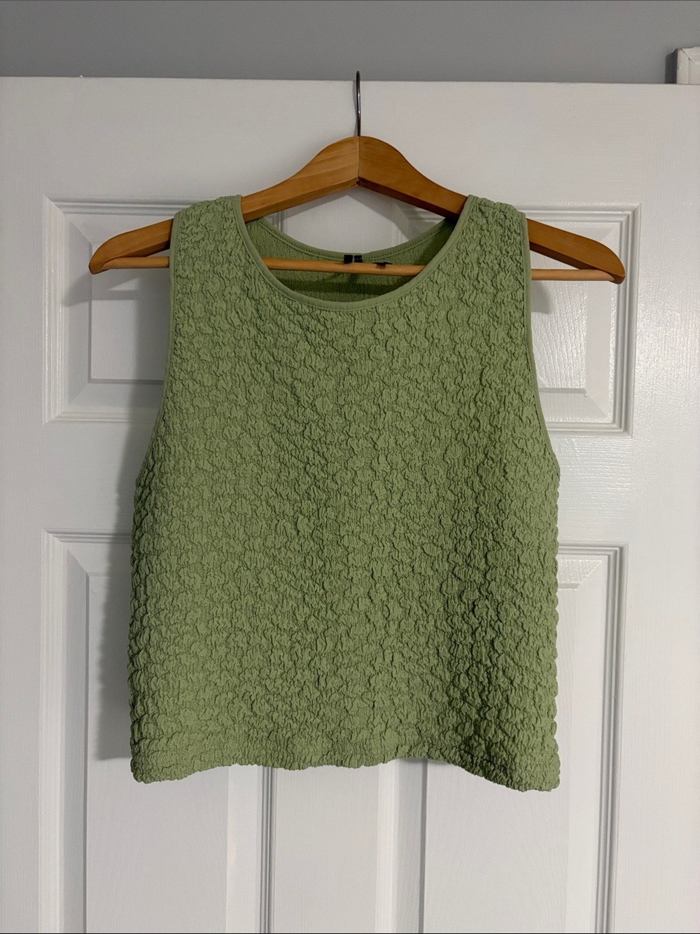 Textured Sleeveless Tank Crop Top - Sage Green
